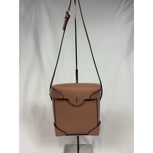Manu Atelier Leather Crossbody Bag Tan Leather Box Shape Shoulder - Picture 10 of 15